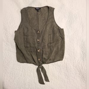 Express Olive Green Button Down Tank Top Front Tie Accent Women’s Size Small